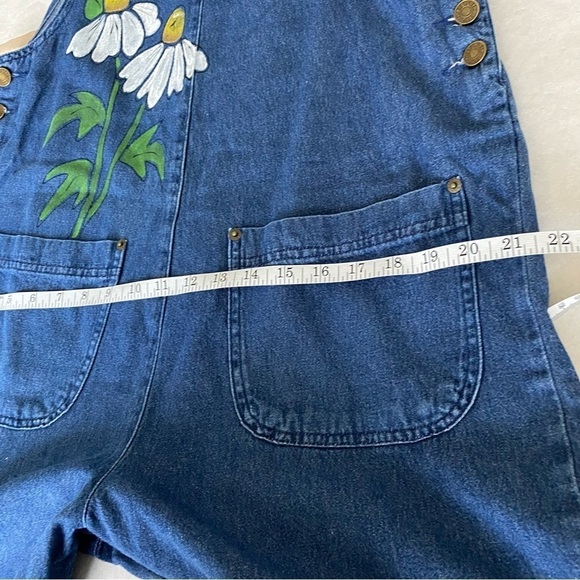 SunBelt Denim overalls Painted white daisies Front pockets Decorative buttons S - Picture 12 of 14